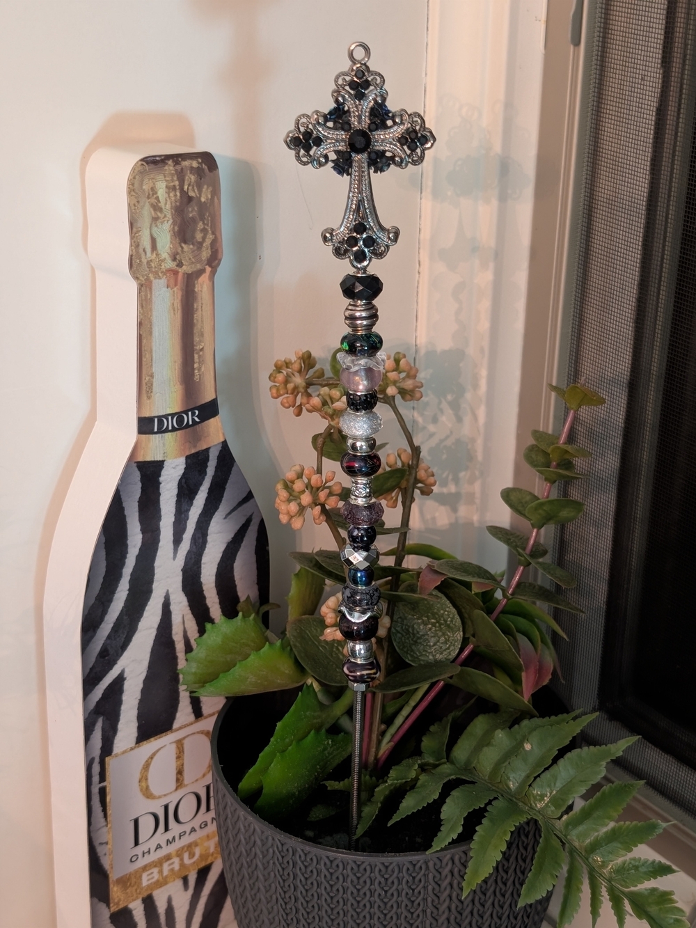 Handmade Fairy Wand/Plant/Garden Stake W/Cross Topper